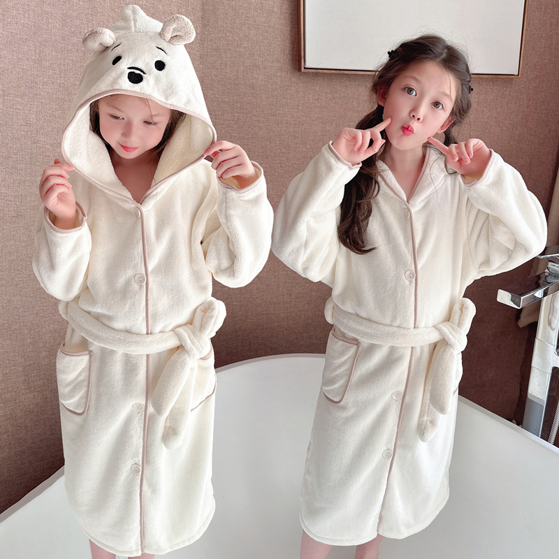 儿童长袖浴袍加长浴袍可穿式浴巾宝宝洗澡游泳吸水冬天女男童专用