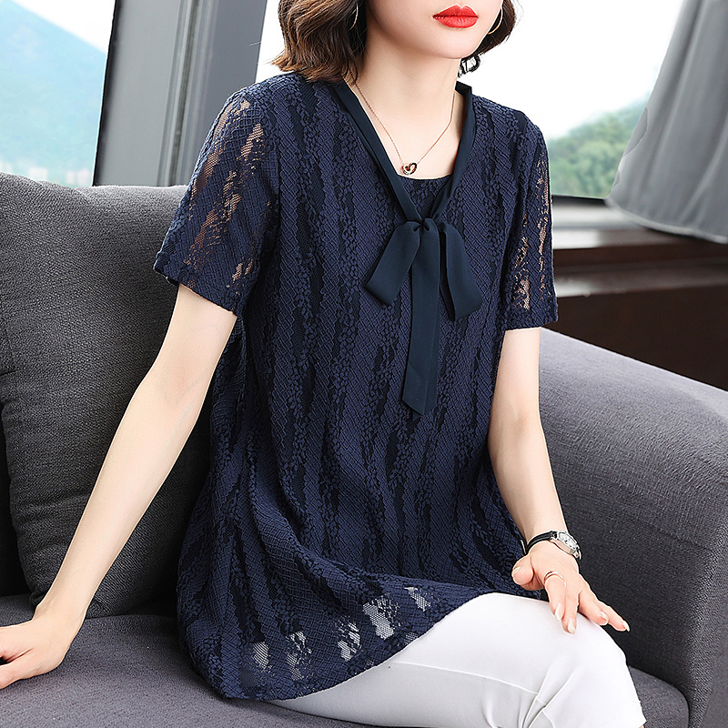 夏季蕾丝衫女士短袖2025新款宽松百搭时尚中长款小衫减龄气质洋气