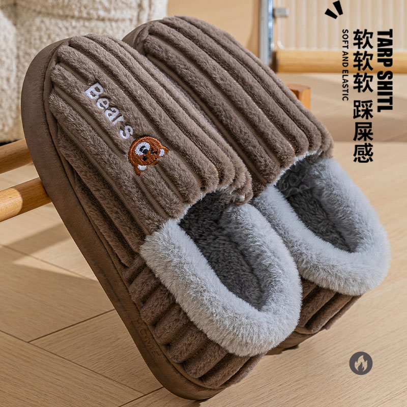 冬季包跟保暖棉拖鞋男士室内居家厚底加绒加厚毛绒棉鞋女款冬外穿