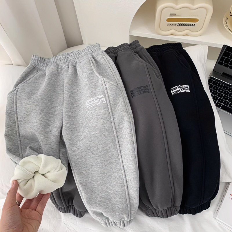 男童一体绒卫裤秋冬装2025新款儿童帅气加绒保暖裤子中童休闲长裤