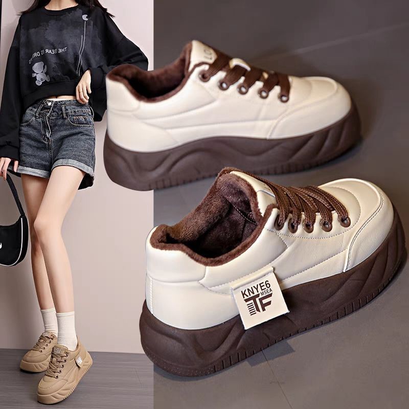 厚底运动面包小白鞋子女冬季加绒保暖2025新款爆款二棉鞋面包板鞋