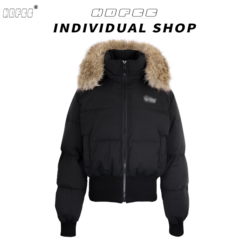 高级感黑色短款大毛领连帽棉服女装冬季新款加厚保暖防风棉衣外套