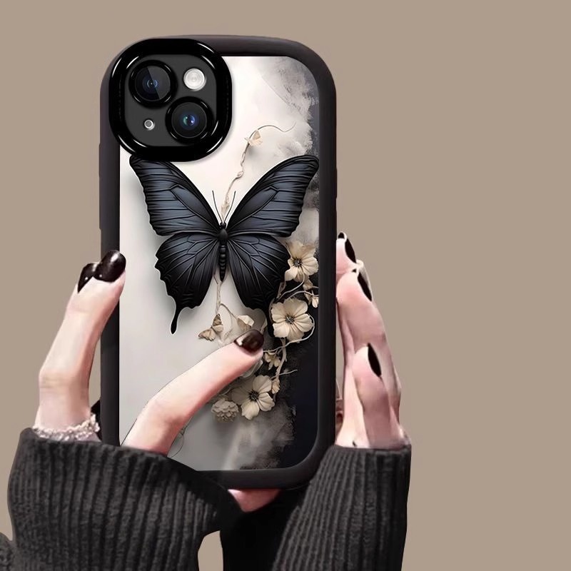 梦幻蝴蝶适用苹果17promax手机壳16黑色蝴蝶iphone15小众高级感女