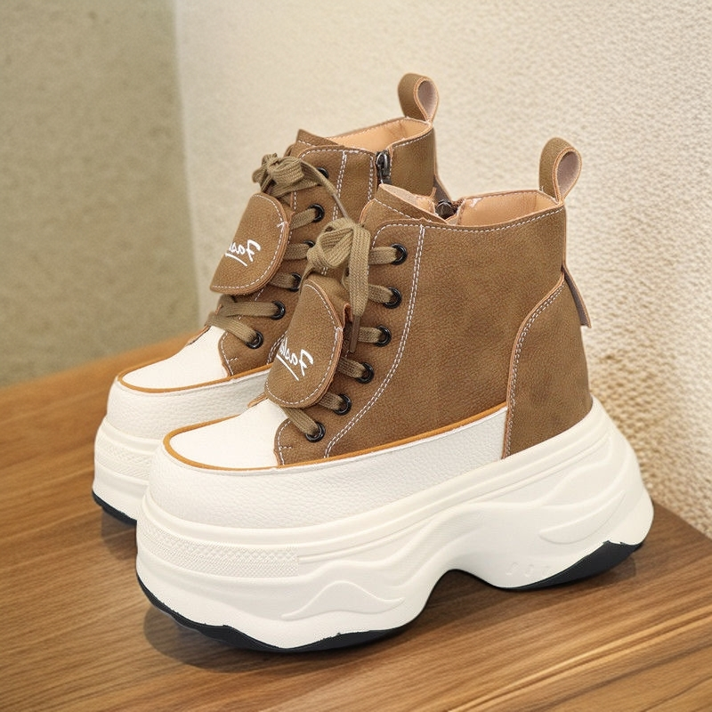 增高10、12cm高帮鞋女秋冬新款高级感磨砂皮内增高小个子单鞋棉鞋
