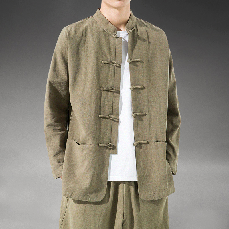 中国风棉麻唐装外套新中式茶禅服春秋复古风衬衫居士亚麻中山装