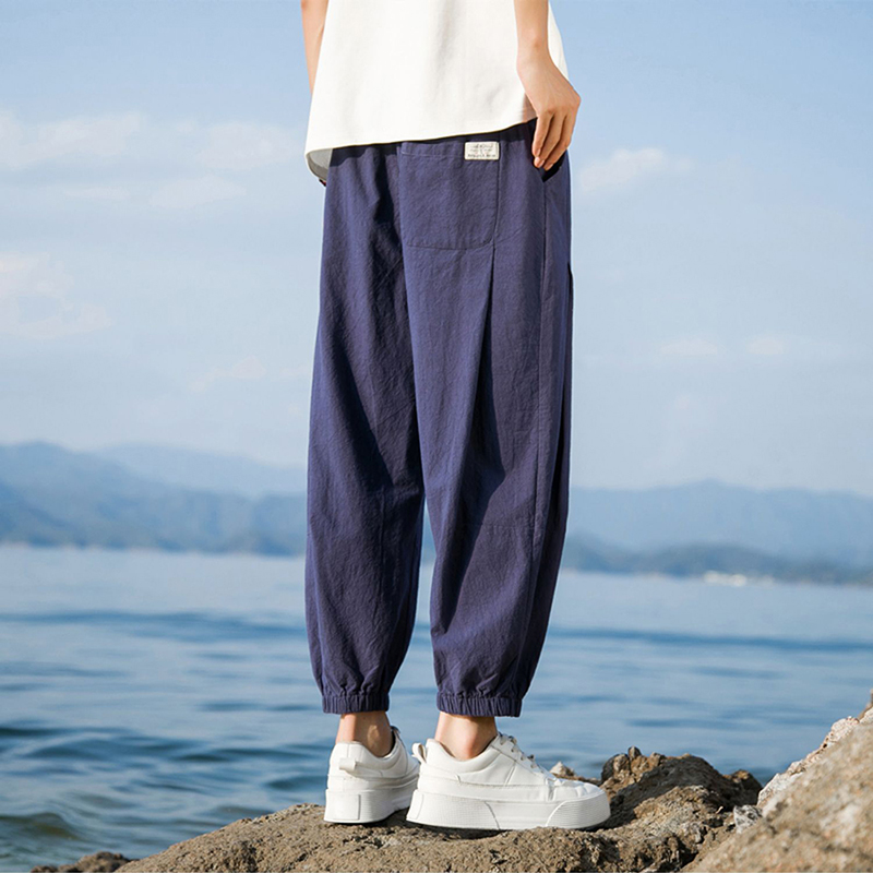 亚麻裤男士九分裤夏季薄款棉麻裤子休闲男裤大码中国风束脚哈伦裤
