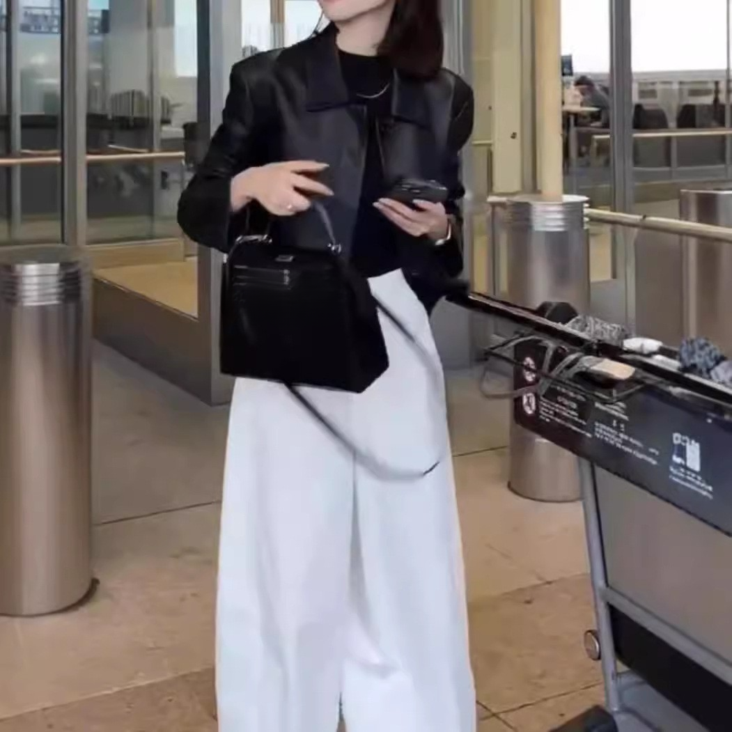 2024年纯色简约长袖上衣外套宽松阔腿裤套装时尚洋气减龄两件套潮