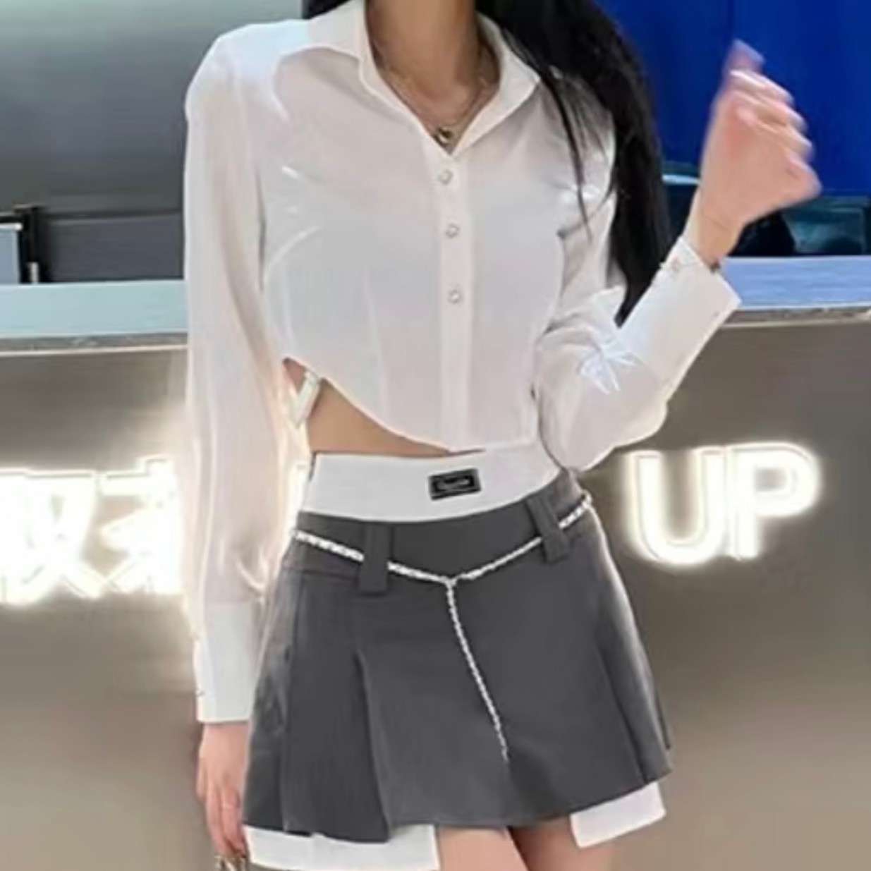 2024夏秋款时尚甜辣裙设计感小众洋气衬衫减龄网红辣妹半身裙