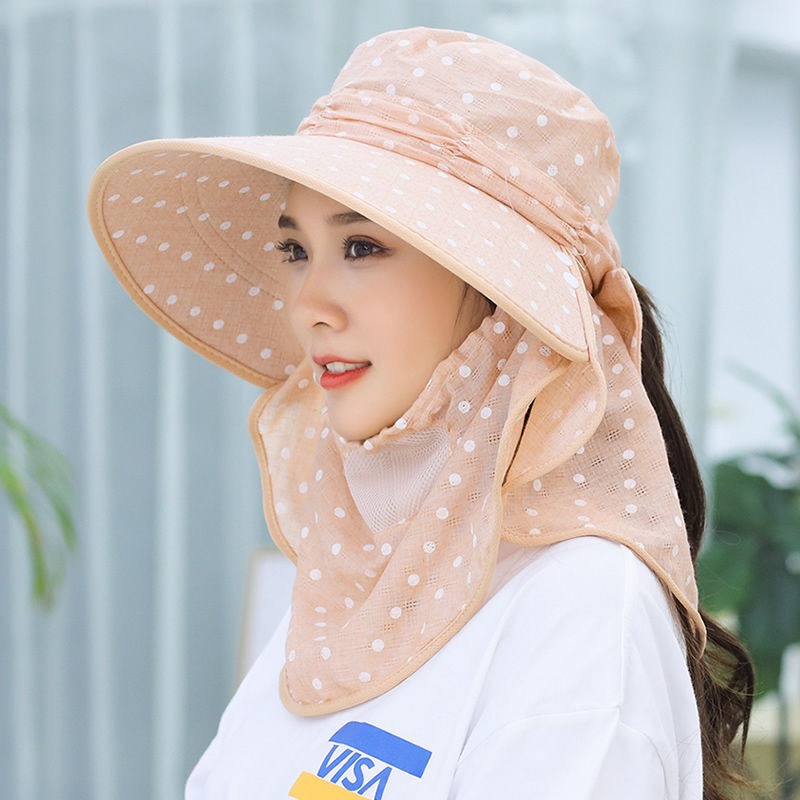 夏季防晒帽子遮脸防紫外线帽护颈遮阳帽女时尚大沿帽遮全脸面罩夏