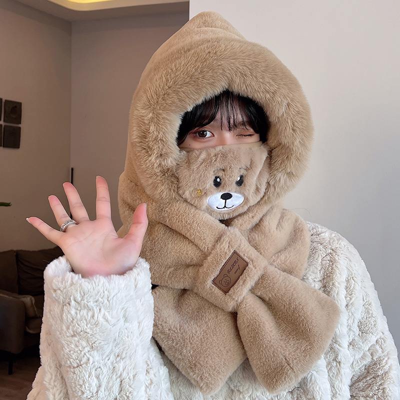 冬季加厚保暖二件套帽子围巾两件套防寒帽加绒防风一体双层帽子