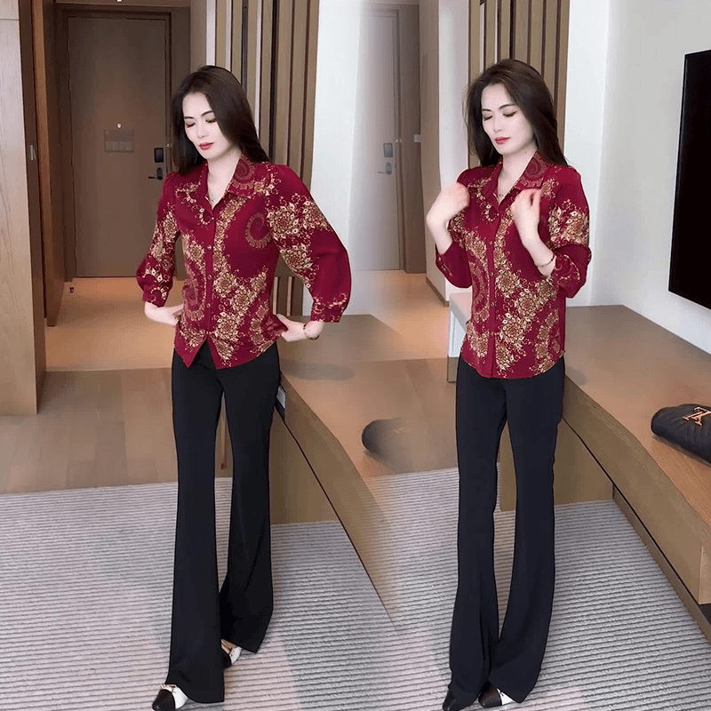 秋季新款尤莱特穿搭衬衫气质显瘦时尚减龄印花上衣