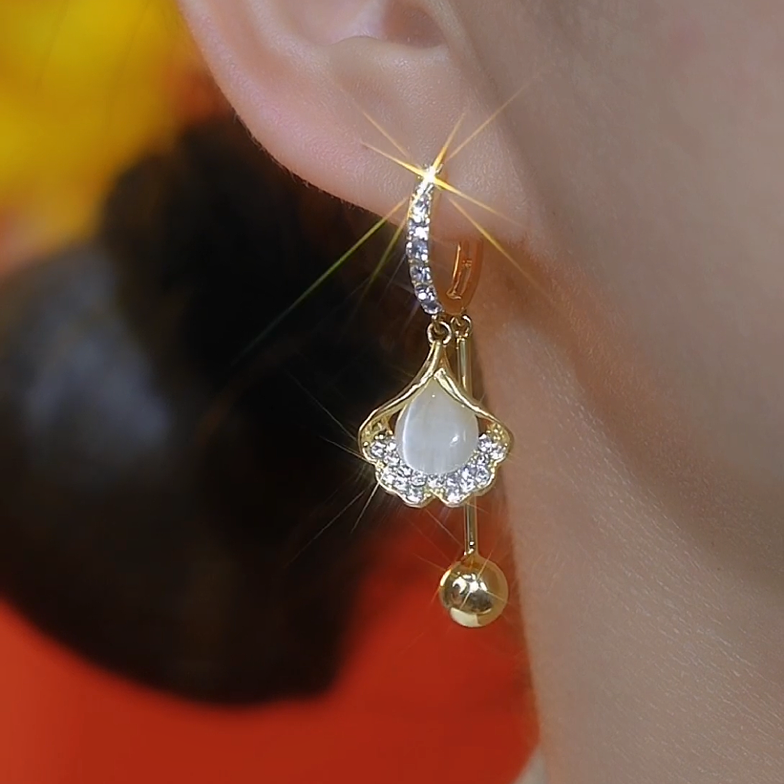 铜合金耳饰 银杏叶长款耳扣精致时尚轻奢2025新款时尚大气耳环