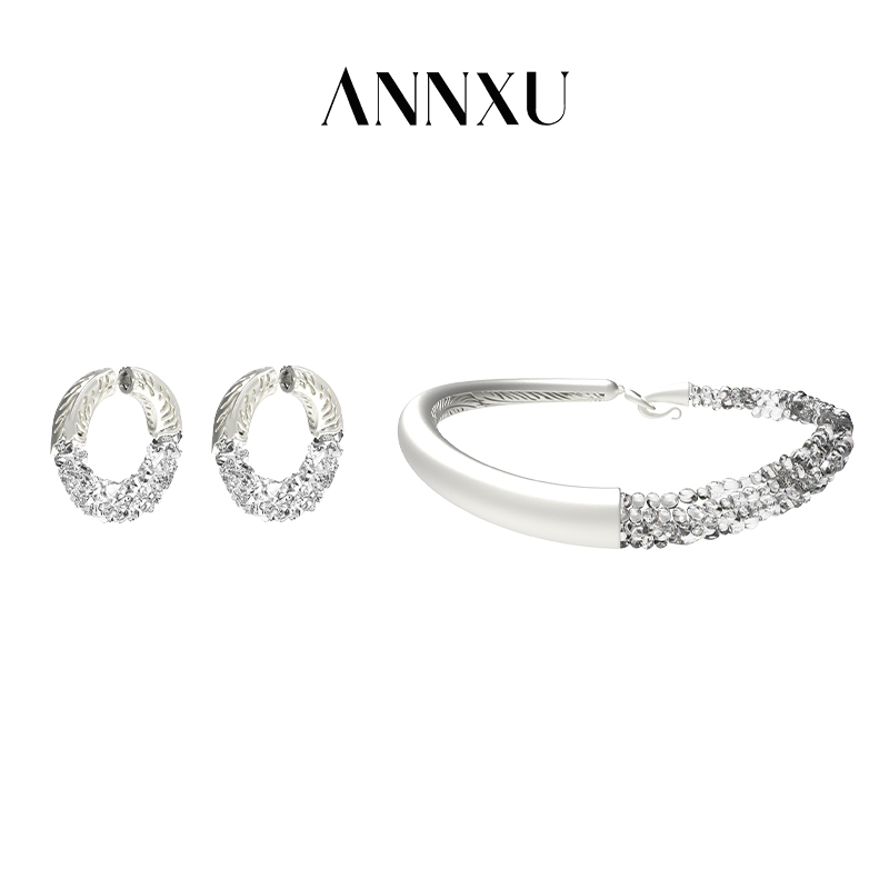 ANNXU 铜合金项链 羽毛系列羽毛镂空项圈羽毛缠绕耳钉气质小众