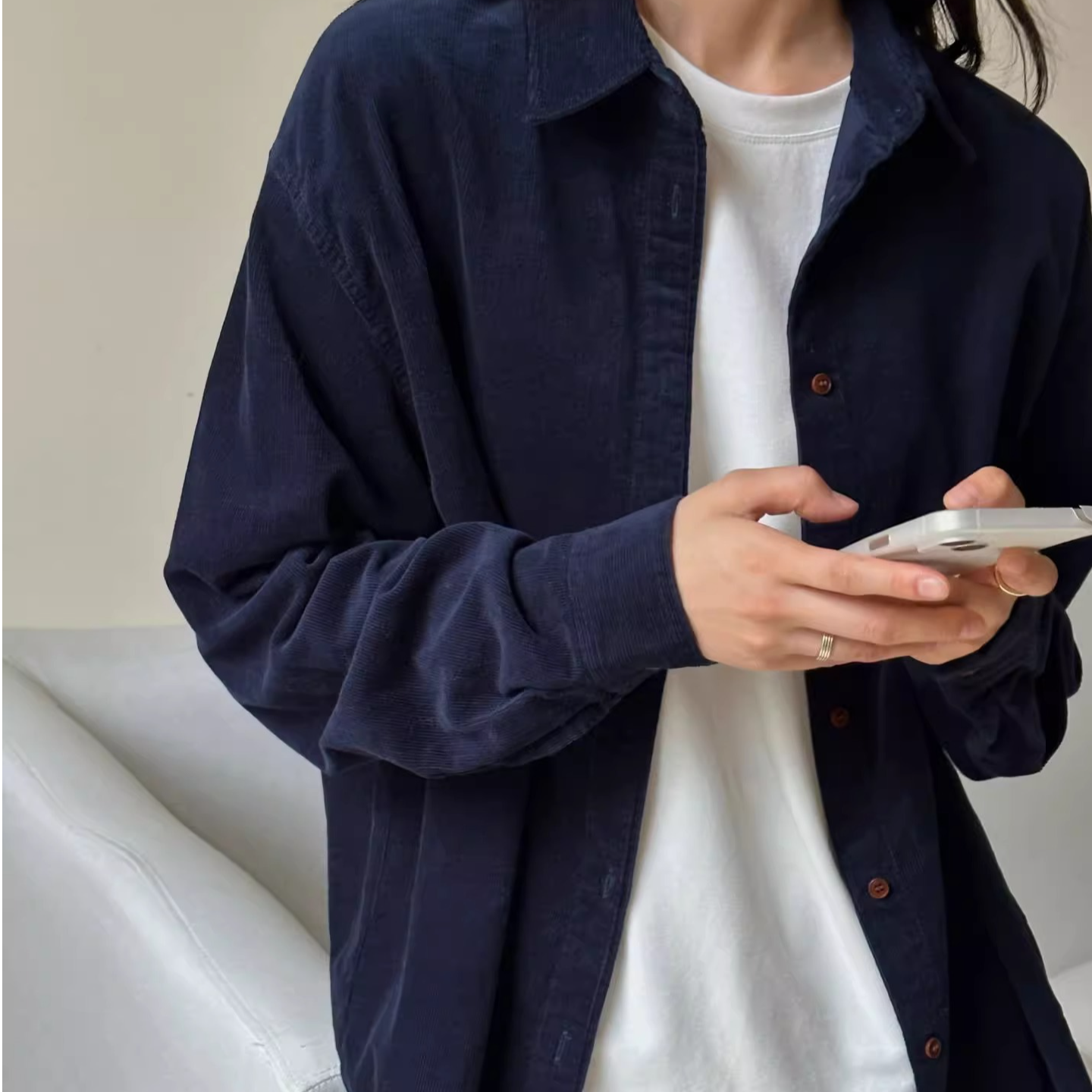 文艺氛围感法式打底长袖灯芯绒衬衫女秋冬经典款百搭加厚宽松衬衣