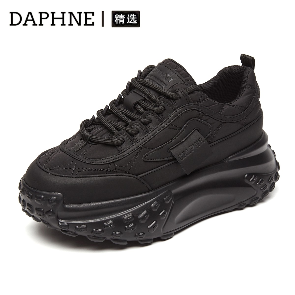 达芙妮真皮黑武士老爹鞋女黑色秋季增高鞋子女松糕厚底休闲运动鞋