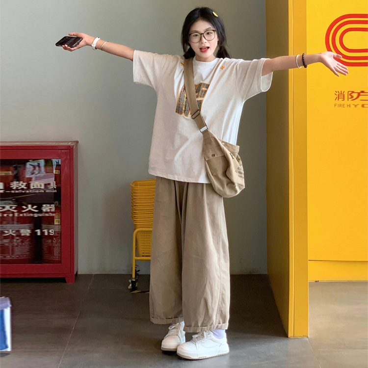 女大套装夏季2024新款爆款学生15宽松显瘦纯棉短袖长裤休闲两件套