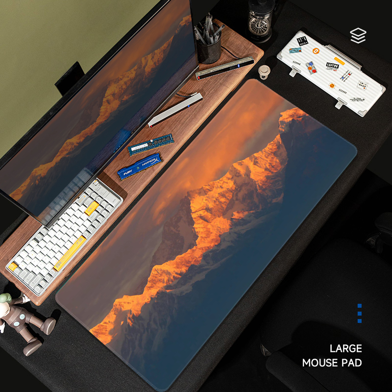 日照金山风景鼠标垫超大号男士商务办公电脑桌垫加厚定制防滑垫子