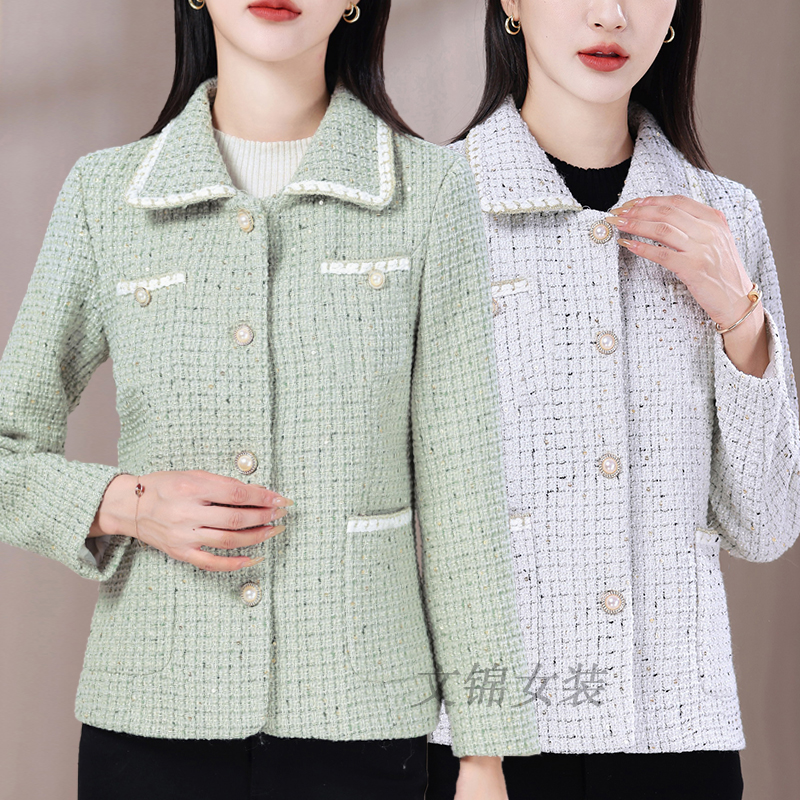 春秋新款小香风外套短款妈妈装翻领西服外套大码小西装女上衣大码