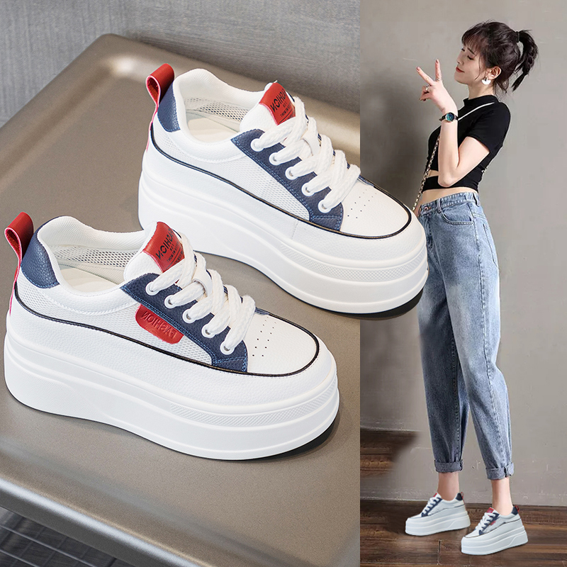 内增高9cm高跟不累脚真皮小白鞋女小个子厚底松糕鞋2025秋冬爆款