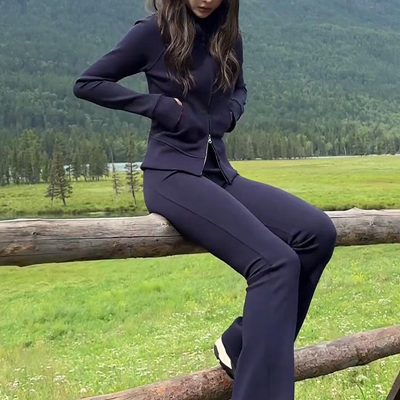 2025年新款韩版时尚休闲高级感连帽拉链外套长裤两件套女装春秋季