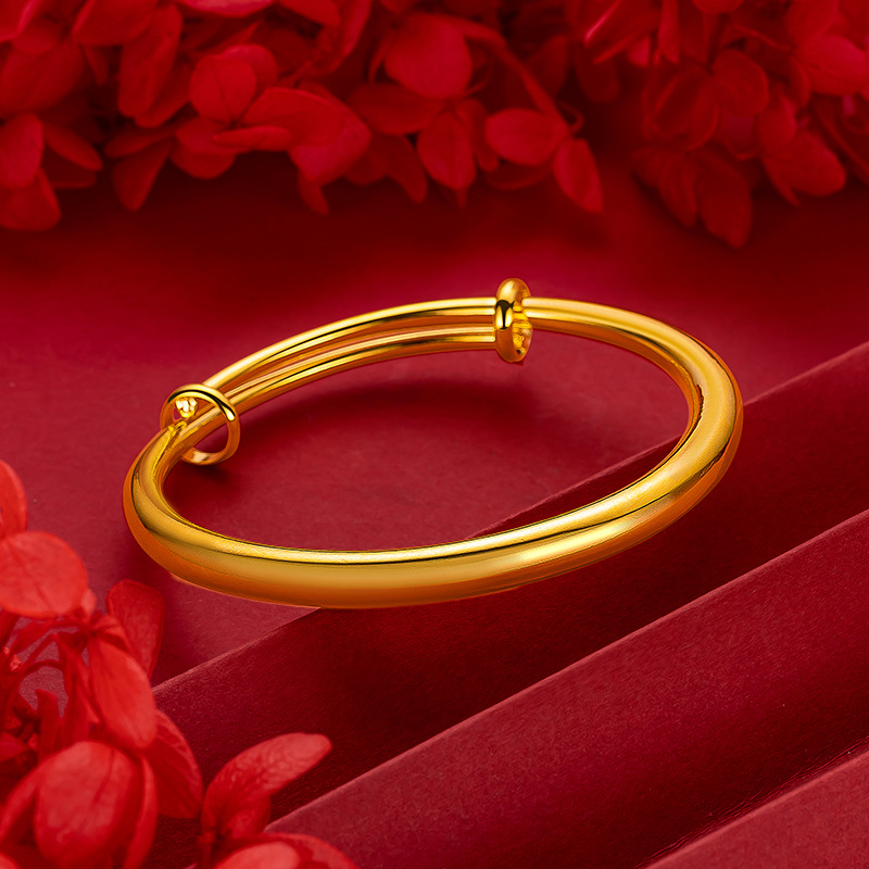 合金手镯 实心加重仿真金色光面推拉圆棍手镯 镀金厚重久不掉色