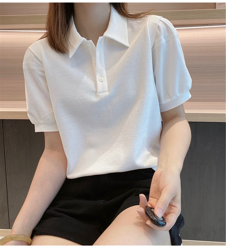 白色短袖polo衫女夏季2024新款气质显瘦设计感小众纯色正肩T恤ins