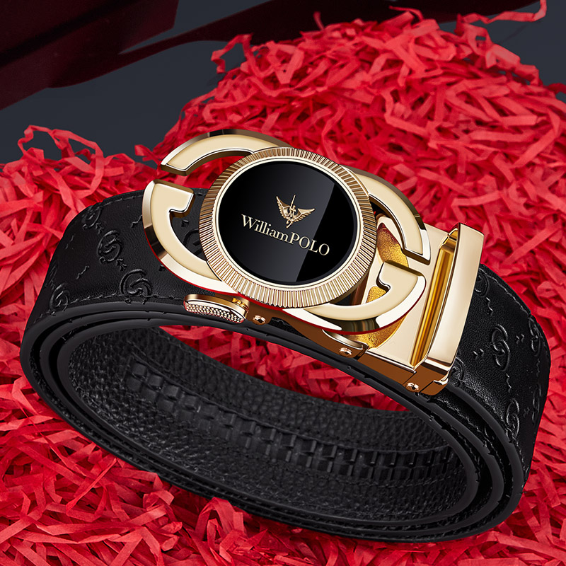 英皇保罗男士真牛皮皮带高档自动扣设计轻奢时尚百搭真皮腰带男款