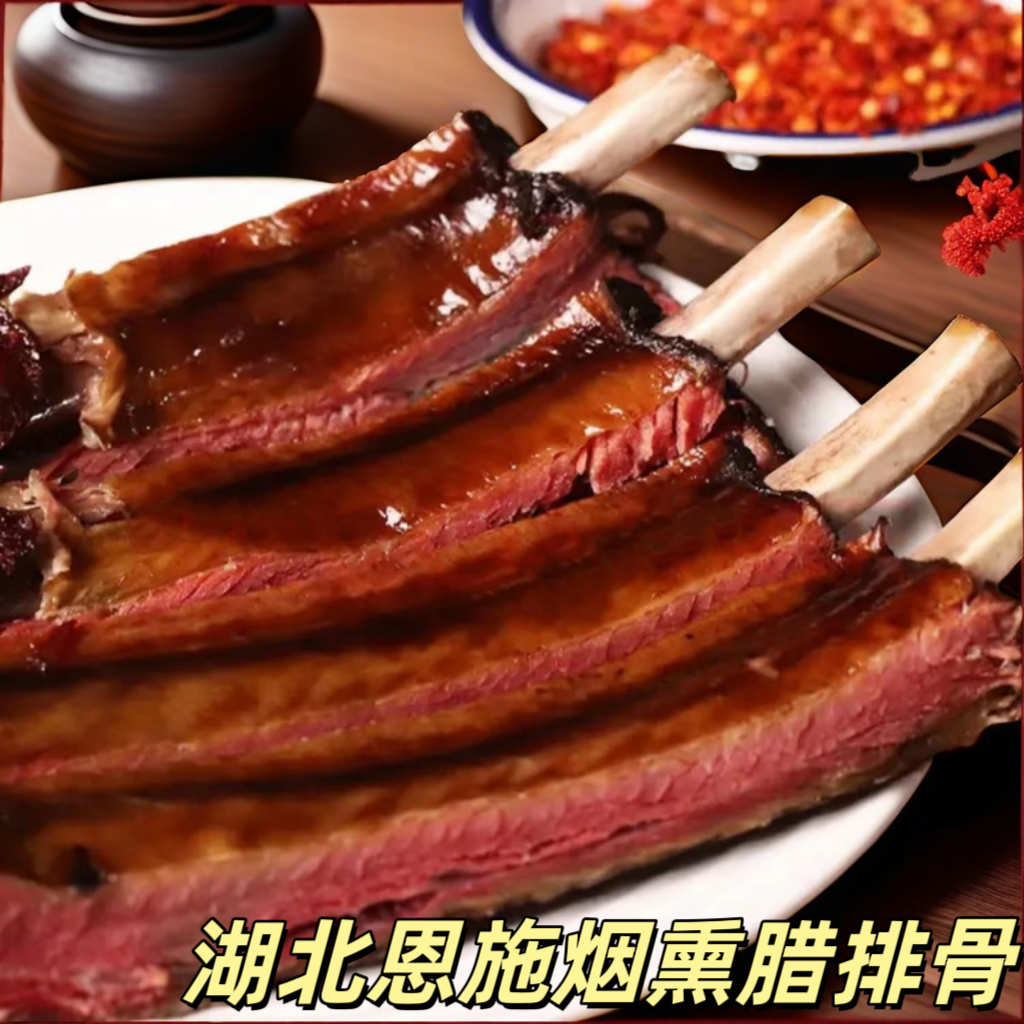 柏树枝柴火烟熏腊排骨湖北恩施特产正宗土猪排骨腊肉传统工艺制作
