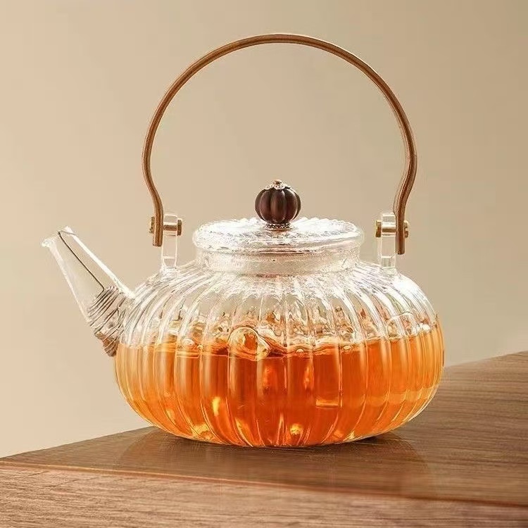 耐热玻璃南瓜提梁壶煮茶日式烧水壶大容量提梁壶家用煮茶壶纯手工