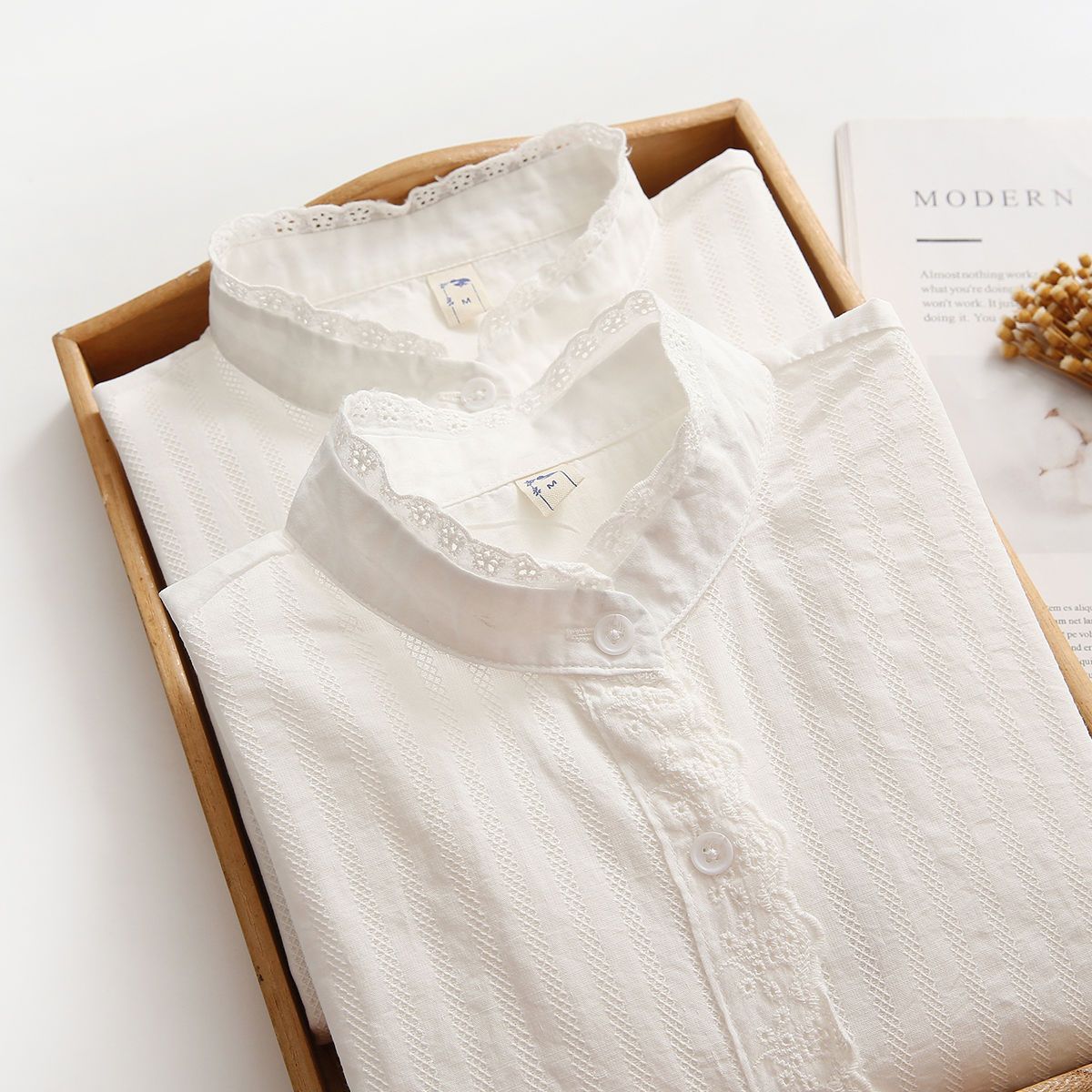 纯棉衬衫女长袖2025春秋新款蕾丝通勤女士衬衣洋气小衫上衣打底衫