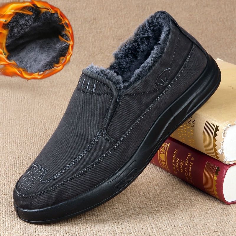 冬季男士休闲鞋牛仔帆布鞋软底防滑耐磨加绒保暖男棉鞋老北京布鞋