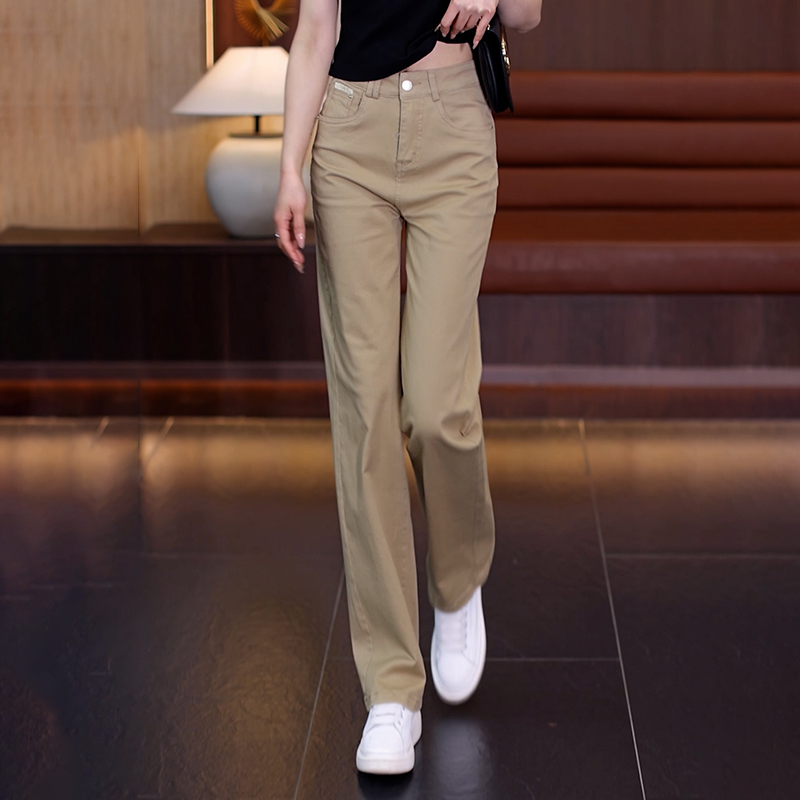 卡其色裤子女窄版高腰显瘦直筒裤2024年春秋新款女裤垂感阔腿裤
