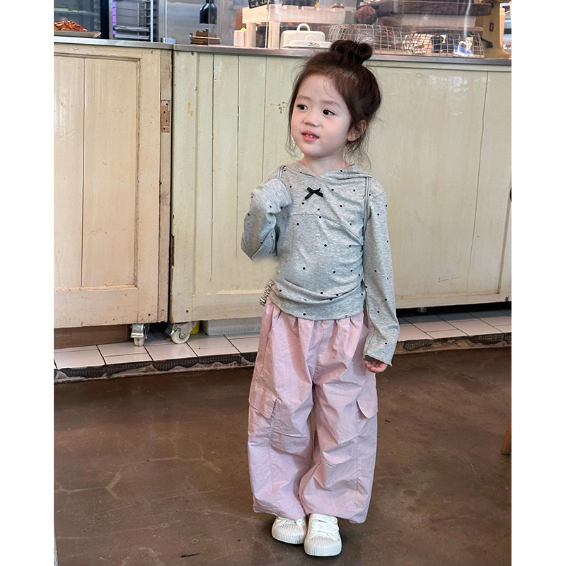 壹妈韩版童装女童秋季洋气休闲套装儿童蝴蝶结连帽卫衣粉色工装裤