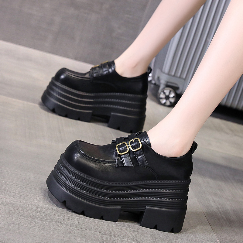 欧货厚底乐福鞋女秋冬2025新款真皮小个子10cm内增高英伦风小皮鞋