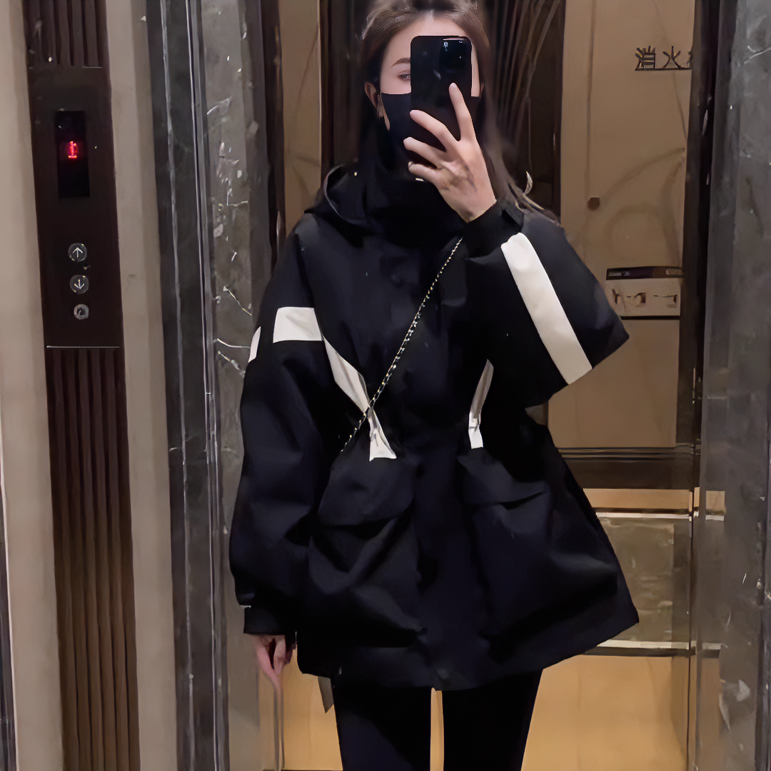 洛格休闲春秋季棒球服外套女宽松韩版连帽黑色冲锋衣百搭夹克运动