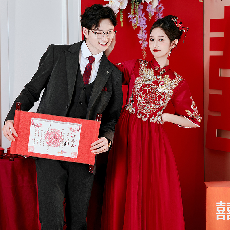 新中式红色孕妇敬酒服新娘2025新款高腰遮肚大码出阁订婚结婚礼服