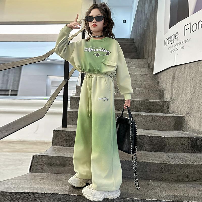 女童运动套装春装2025新款儿童春秋休闲洋气中大童时髦渐变两件套