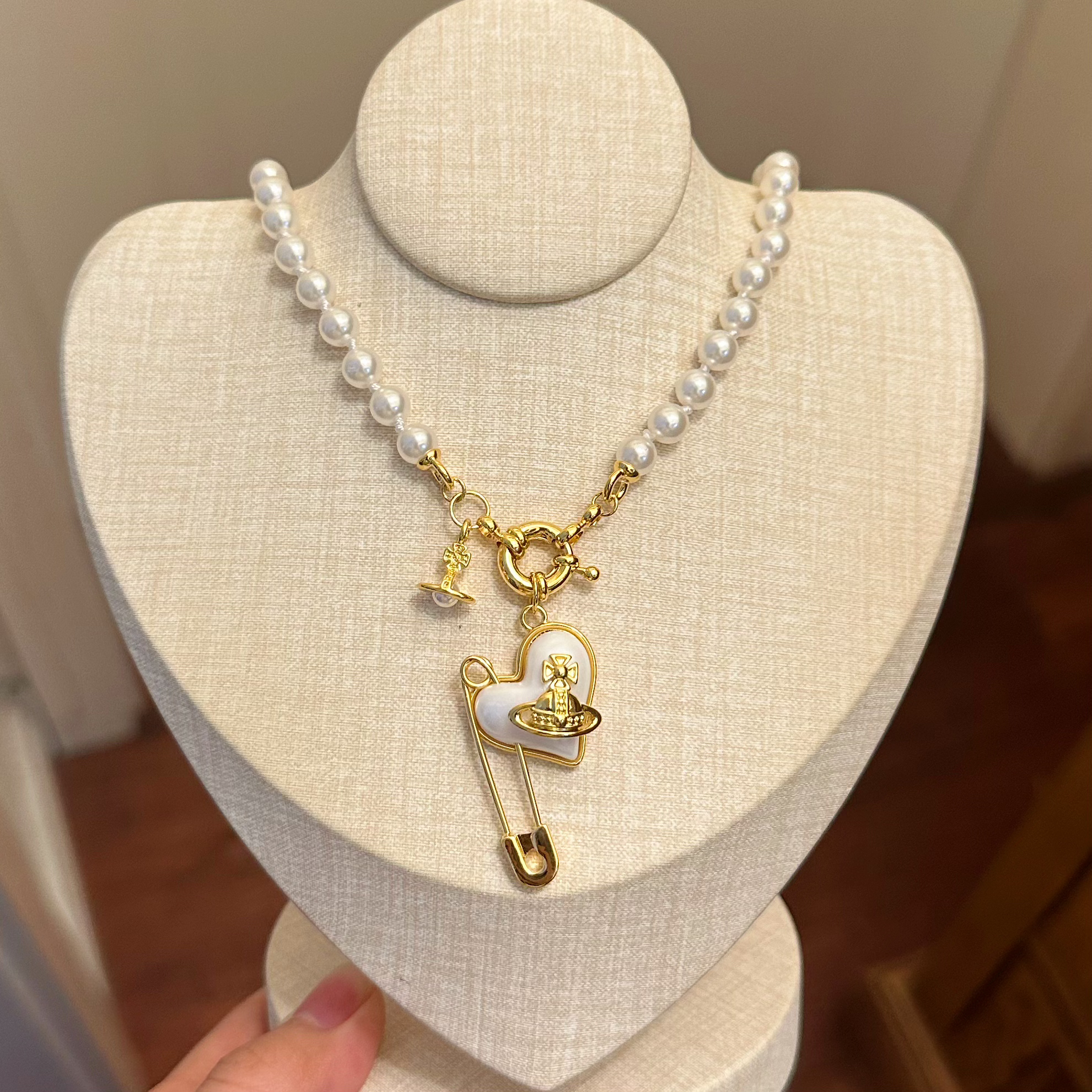 铜合金仿珍珠项链 X0204 时尚气质个性潮流韦雪同款爱心土星项链