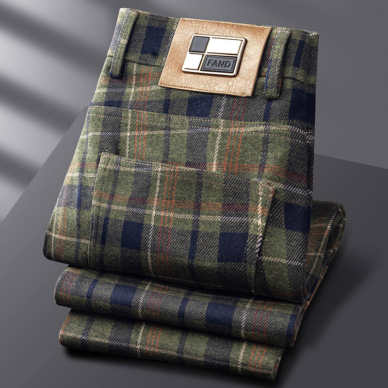 轻奢品质~秋冬保暖羊毛呢格子休闲裤男时尚商务休闲小直筒西裤男