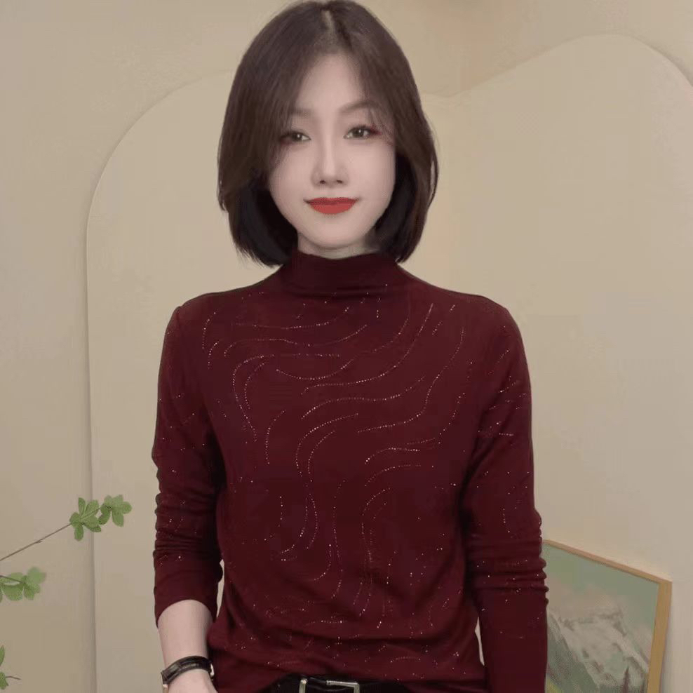 新年妈妈装秋冬半高领一体绒修身打底衫女双面德绒洋气穿搭上衣女