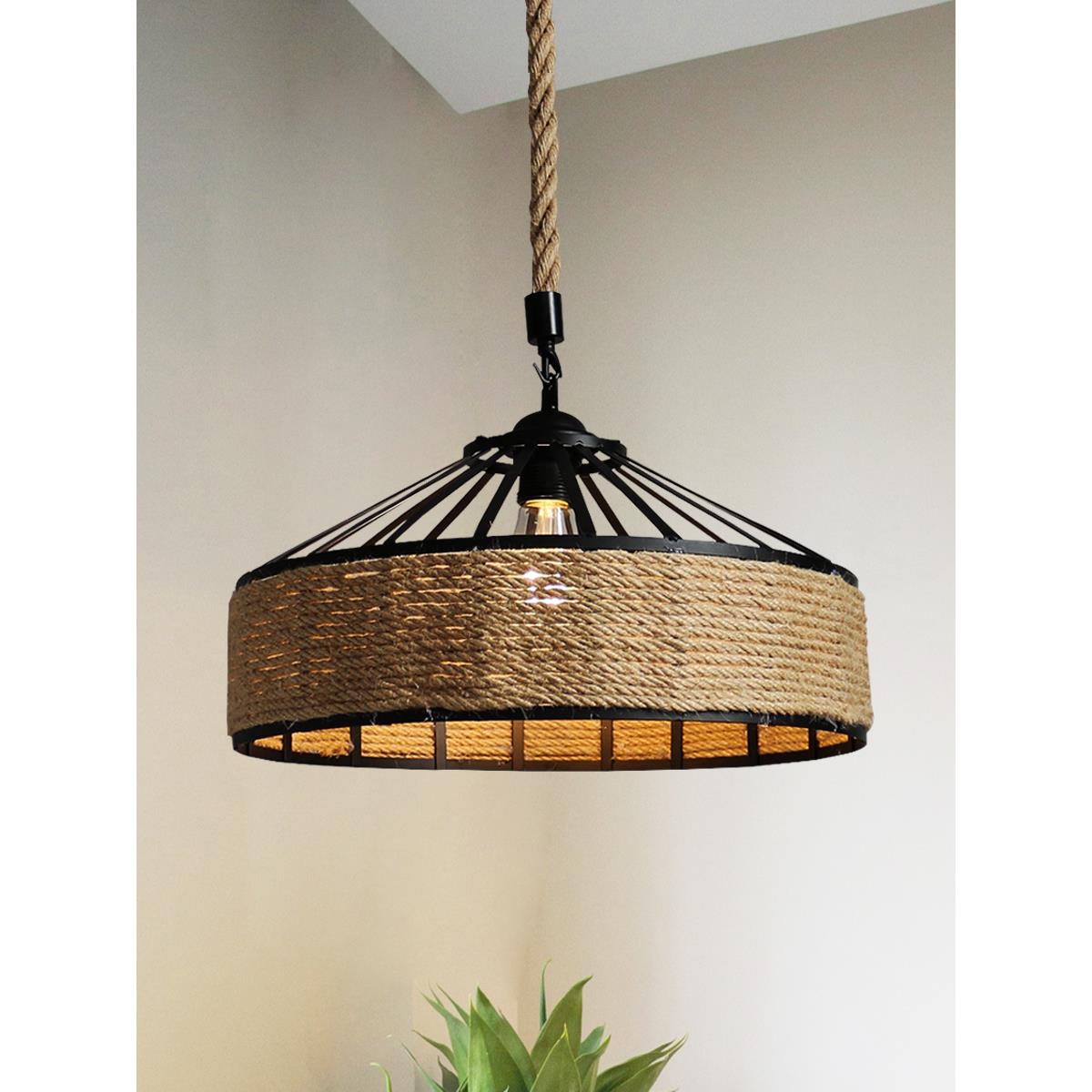 怀旧复古仿古工业风中式民宿餐厅吊灯店铺商用灯罩饭店麻绳灯具