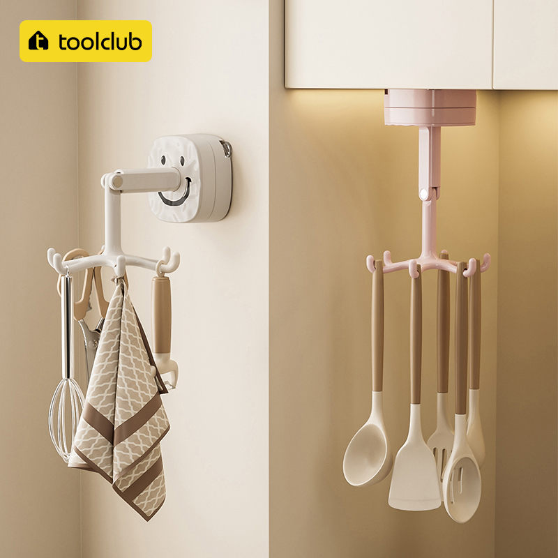 【TOOLCLUB】吸盘六爪旋转挂钩奶油风免打孔多功能锅铲勺子收纳神器
