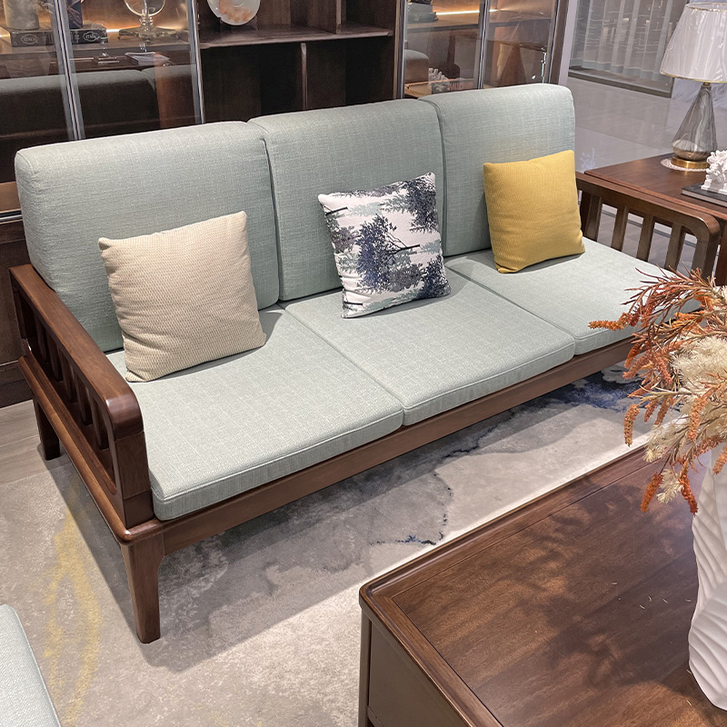 现代简约全实木沙发客厅小户型胡桃木双人三人位冬夏两用软靠沙发