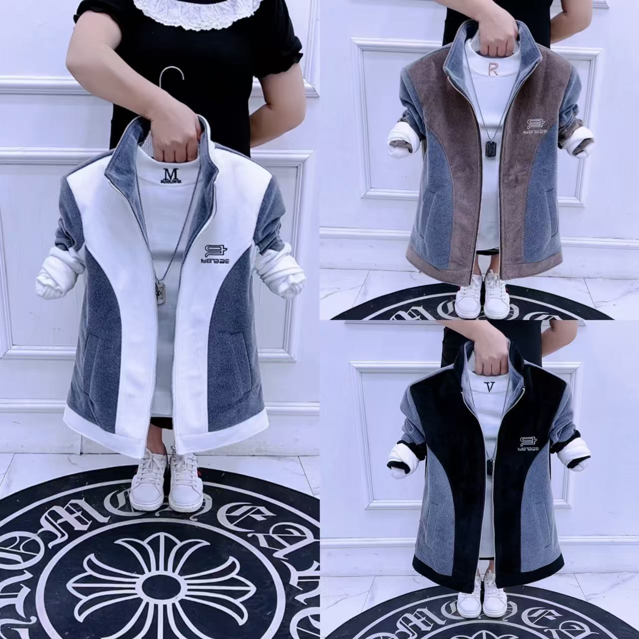 2025新款拼色休闲潮流外套时尚韩版帅气字母拉链呢子夹克外套N508