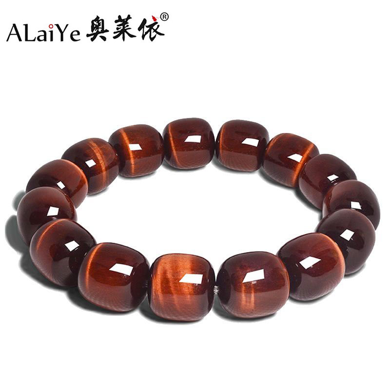 天然红虎眼石老型鼓桶珠手链虎睛石木变石水串男女情侣个性首饰品