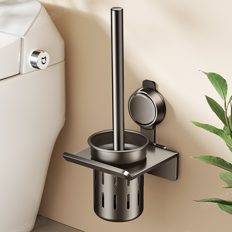 吸盘免打孔太空铝马桶刷壁挂式圆头轻奢居家新款置物架防锈洁厕刷