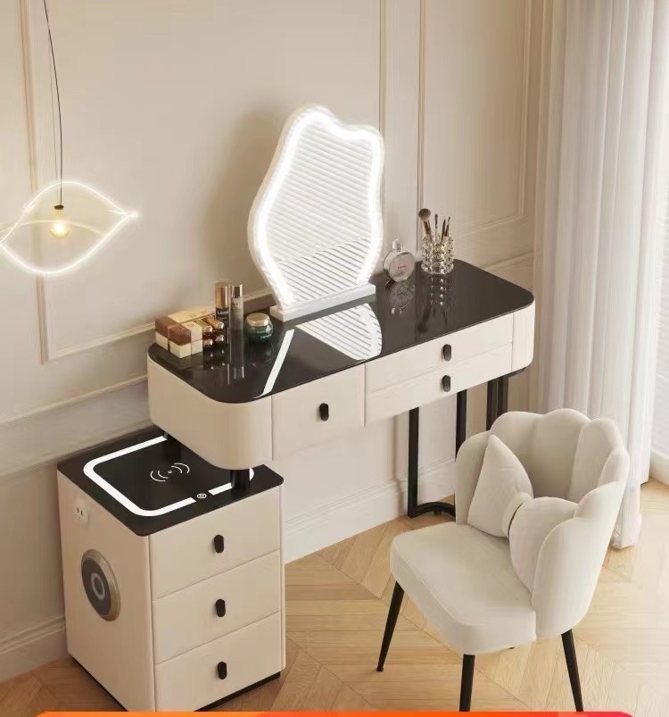 全实木智能梳妆台无线充电轻奢北欧卧室化妆台现代简约多功能化妆