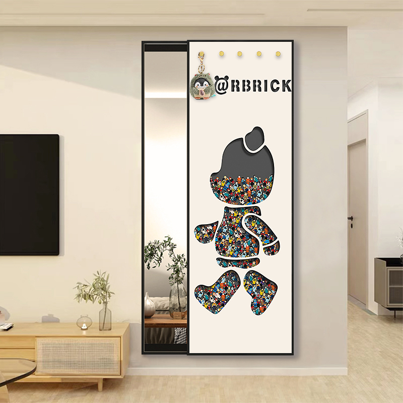 艺术隐形全身镜推拉隐藏式镜子卧室试衣镜壁挂式家用装饰画穿衣镜