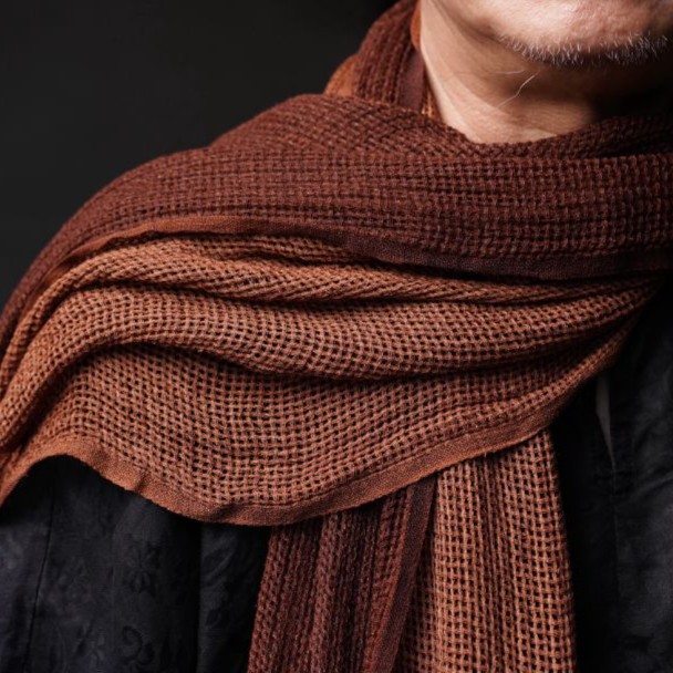 红云纱 手工薯莨染 柞蚕丝围巾 尺寸160CM*60CM 百搭围脖披肩纯色