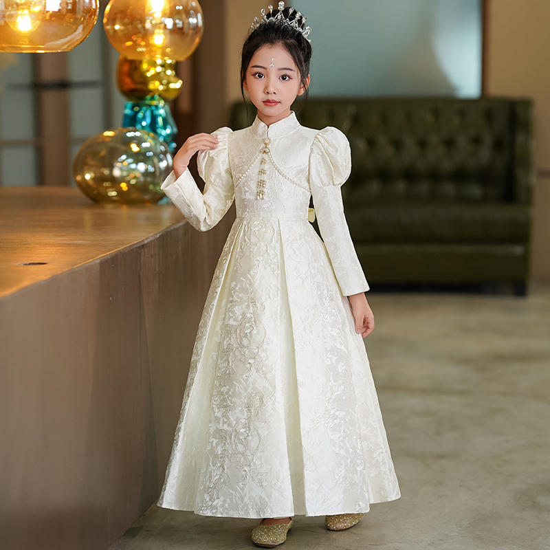 女童主持人礼服公主裙新中式花童婚礼儿童舞台走秀钢琴演奏演出服